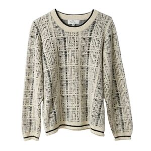 Palila San Francisco Women's Crewneck Sweater Medium Patterned Black Cream Cozy